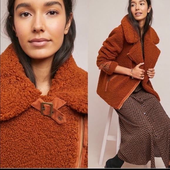 Anthropologie burnt orange Marrakech Sherpa teddy jacket/coat - Picture 5 of 6